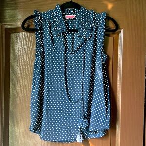 Kate Spade Navy Blue Polka Dot Top with Tassels, Size XS